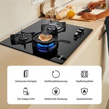 Gaskochfeld 60 cm 3 flammig Brenner 7750 W Glaskeramik Gas Cooker Hob schwarz