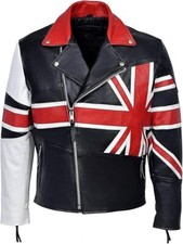 Union Jack UK FLAGGE Cafe Racer Vintage Herren schwarz Motorrad Biker Lederjacke