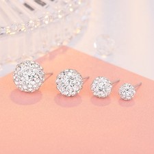925 Sterling Silber Ohrstecker Strass Rund Kugel 5 Größen Ohrringe Damen 5-12 mm
