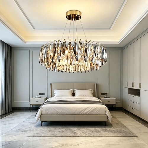 Rund crystal chandelier lights - crystal,