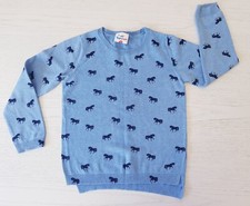TOPOLINO super MÄDCHEN Strick PULLOVER Gr. 128 blau PFERDE langarm GUT