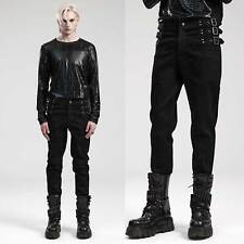 PUNK RAVE Gothic Hose Herren Buckle Pants Schwarz Black Denim Schnallen