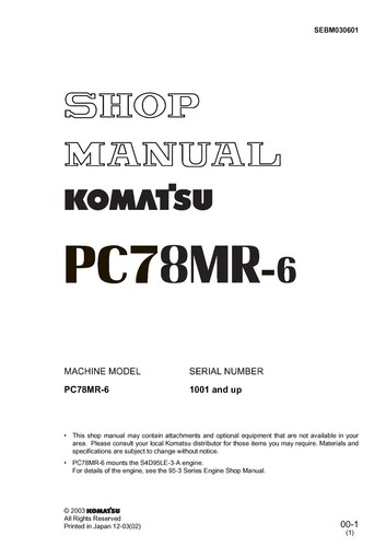Komatsu pc78mr workshop - komatsu, pc78mr-6