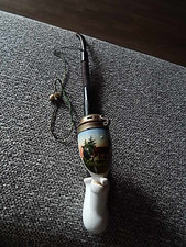 LONG PFEIFE, 30 cm, Keramikkopf Hirschmotiv, flexsibles Mundstück, mit Deckel