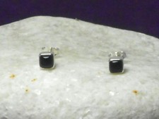 Quadratisch Schwarz ONYX Sterlingsilber 925 Edelstein Ohrstecker - 4 mm 