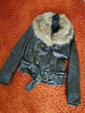 Vintage Lederjacke mit abnehmbaren Fellkragen Braun Vero Moda Gr. M