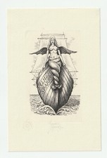 TADEUSZ SZUMARSKI: Exlibris für H. & H. Sparke, geflügelte Galionsfigur