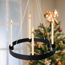 Kerzenhalter Adventskranz Metall Schwarz 27 cm, Adventskranz Stabkerzen Hängend