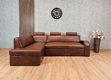 Italienisches Leder Ecksofa 100% Echt Leder Sofa Eckcouch mit Bettfunktion Ecke