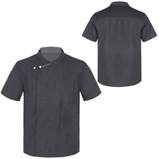 Herren Damen Kochkleidung Druckknöpfen Kochjacke Chef Uniform Top Bäckerjacke