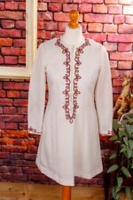 Vintage orig 70er 60er Boho Minikleid weiß bunt Hippie Kleid Disco 38