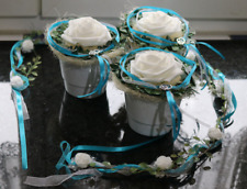 4er Set Tischdeko weiße Rosen Kunstblumen Blumen Gesteck