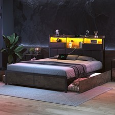 Bettrahmen 140x200cm mit LED Doppelbett mit 4 Schubladen Lattenrost Polsterbett