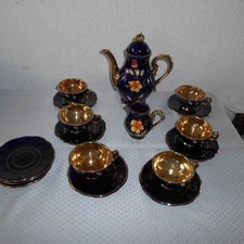 Mokkaservice  Teeservice 6 Pers. 15 Teile Echt Kobalt Gold Prunkservice Halbach