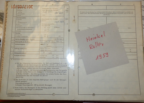 Heinkel roller 1959 datenblatt - heinkel,