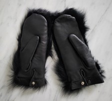 Handschuhe Fäustlinge Leder Echtpelz Schwarz S