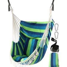 Hängesessel Baumwolle 2 Sitzkissen Schaukel Gartensessel Indoor Outdoor Blau ...