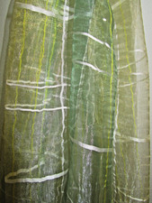 2 Vorhang Schals Schlaufen grün gelb weiß kariert Streifen transparent 215 x 130