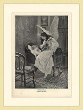 Schlummerlied Gemälde von A. Schwarz Schutzengel Kind Holzstich II 424