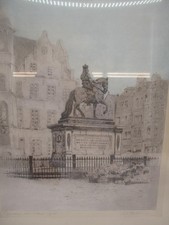 Original Farbradierung „Düsseldorf – Jan Wellem Statue“ signiert Fritz Hartmann