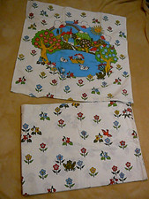 Vintage Kinderbettwäsche ,Blumen,Regenbogen,Bergdorf,Teich mit Boot,Tiere#