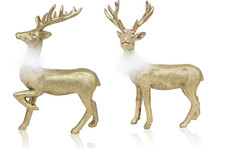 Hirsch Paar Gold mit Federkragen edel Weihnachtsdeko Rentier Kunststein 2er Set