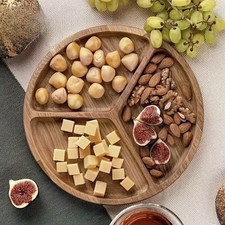 ✅Snack-Platte Akazie Servierplatte 3 Fächer Tablett Käseplatte Snackteller Deko✅