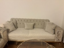 Wohnzimmer Set 2tlg. + Esstisch + 6 Stuhl + Side Board mit Kamin Elektrisch Weiß