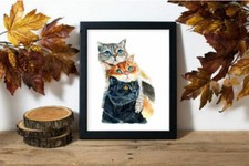 Aquarell Bild Poster Kunstdruck Druck Dekoration Geschenkidee Katzen Wandbild