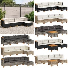 vidaXL 5/6-tlg. Garten-Sofagarnitur mit Kissen Schwarz/Grau/Beige Poly Rattan