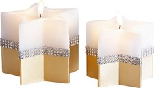 LED Kerzen Stars Glitzersteine Weltbild Wachs Kerzenset 2 Stück matt gold B-WARE