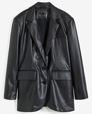 Neu Oversized Blazer Gr. 38 Schwarz Damenblazer Lederimitat-Jacke