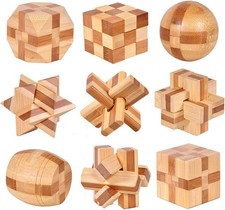 Holzknobelspiel Set | 4x4cm Mini Puzzle | Logikspiel für Kinder