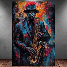 LEINWAND BILD ER XXL MUSIKER SAXOPHON JAZZ BUNT BLUES ABSTRAKT WAND POSTER P1606
