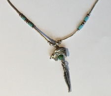 Feine Sterling Silberkette Bär m Türkis u Feder Bärenkette Indianerschmuck