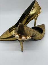 ALEXANDER MCQUEEN Pumps High Heels Gold Perlen Perls Leder Designer Gr. 39 