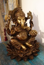 Ein MASTERPIECE! Alte Ganesha Statue FEUERVERGOLDETES GESICHT Bronze Nepal 8,5Kg