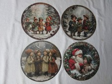 Nostalgie, 4 schöne Blechschilder " Kinder im Schnee " rund, Weihnachtsdeko,