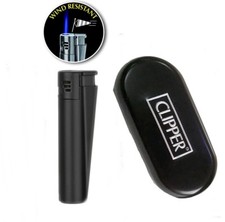 1 x Clipper Jet Flame Electronic Matt Schwarz Feuerzeug Edel Design &Geschenkbox