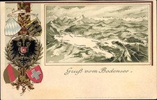 Präge Wappen Landkarten Litho