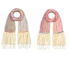 Schal gestreift 70 x 180 cm Seide/Cotton/Wolle Damen Luxus Natur Crashoptik