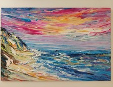 Ölbild Gemälde Landschaft Bild Original am Meer Deko Malerei Wandbild 