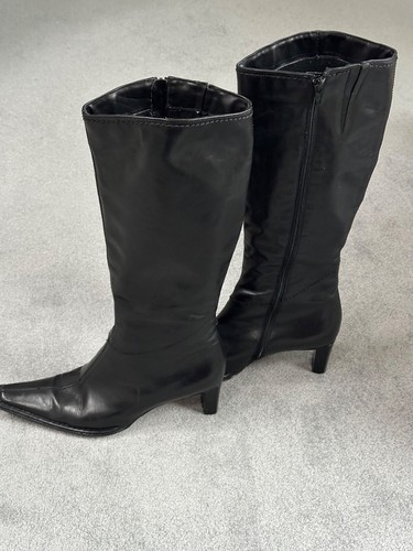 Damen lederstiefel schwarz - -,