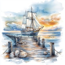 Wandbild segelschiff bootssteg - wandbild,