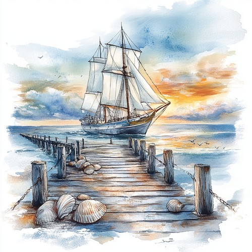 Wandbild segelschiff bootssteg - segelschiff,