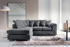 Grau Jumbo Cord L Form Ecksofa Tiefe Kissen 4-Sitzer Lounge