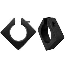 1 Paar viereckige Holz Creolen Holzohrringe Quadrat geometrisch dunkel ebenholz