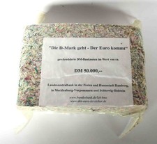 50.000 DM Mark Fünfzigtausend Geschredderte Banknoten als Brikett Landesbank .
