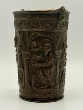 Weihwasser Eimer  Situla Messing patiniert Reliefdekor figürlich sakral antik