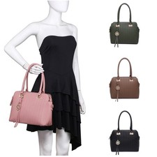 Mittelgroße Damenhandtasche Kunstleder mit Streifenstich vorne Schulteranhänger